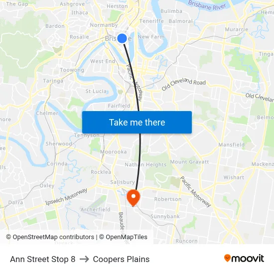 Ann Street Stop 8 to Coopers Plains map