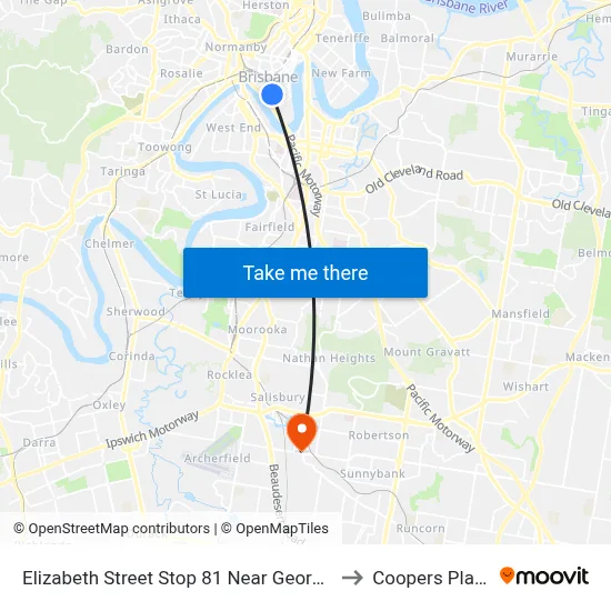 Elizabeth Street Stop 81 Near George St to Coopers Plains map