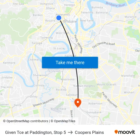 Given Tce at Paddington, Stop 5 to Coopers Plains map