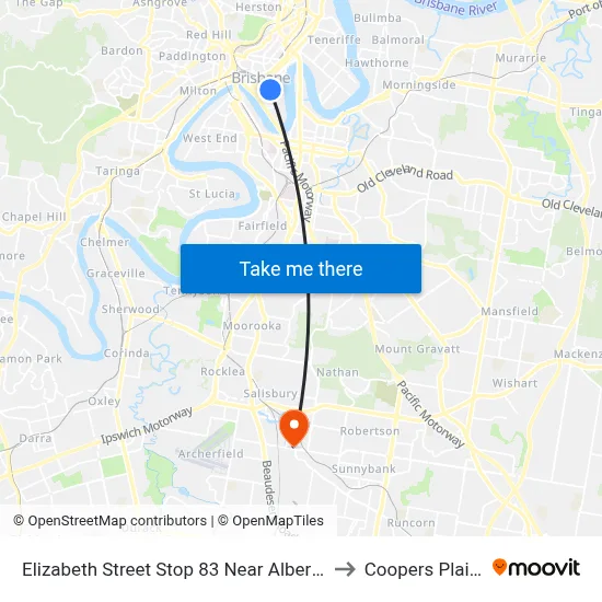 Elizabeth Street Stop 83 Near Albert St to Coopers Plains map
