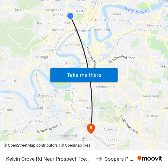 Kelvin Grove Rd Near Prospect Tce, Stop 13 to Coopers Plains map