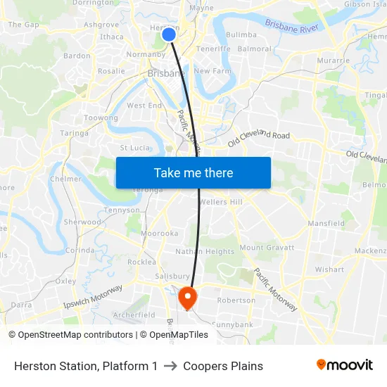 Herston Station, Platform 1 to Coopers Plains map