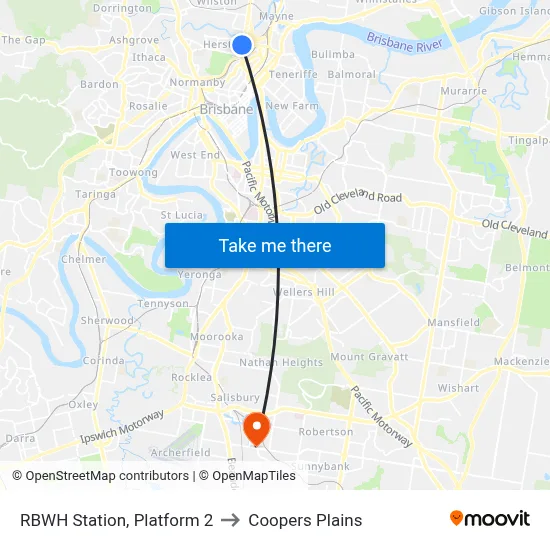 RBWH Station, Platform 2 to Coopers Plains map