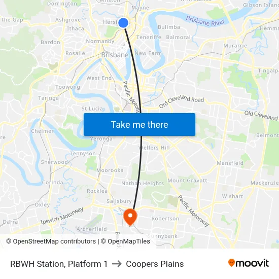 RBWH Station, Platform 1 to Coopers Plains map
