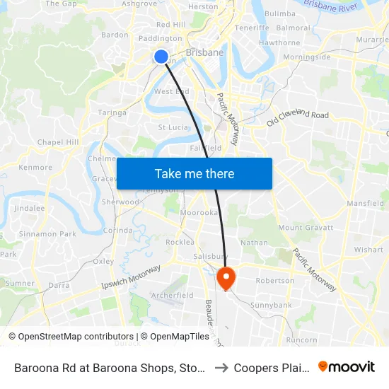 Baroona Rd at Baroona Shops, Stop 7 to Coopers Plains map
