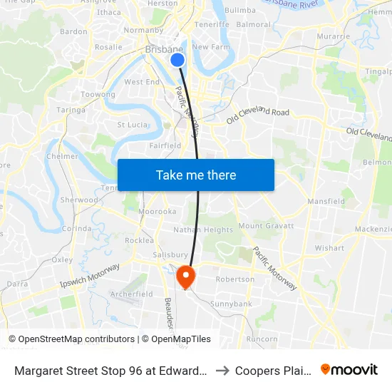 Margaret Street Stop 96 at Edward St to Coopers Plains map