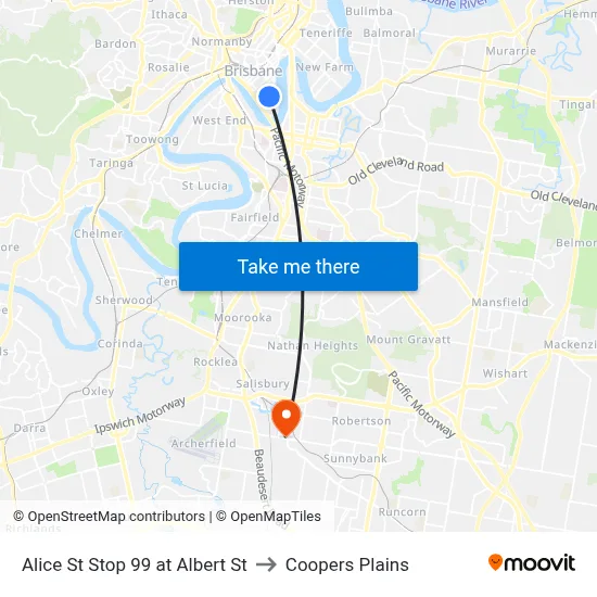 Alice St Stop 99 at Albert St to Coopers Plains map