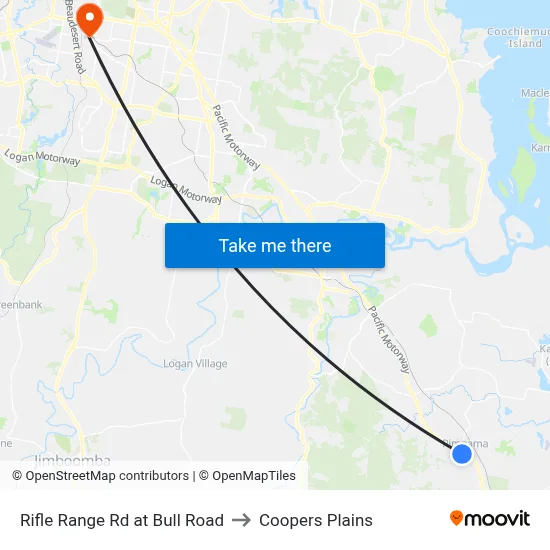 Rifle Range Rd at Bull Road to Coopers Plains map