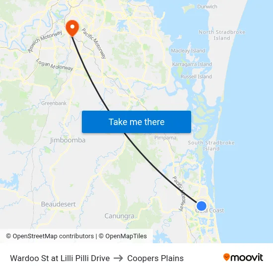 Wardoo St at Lilli Pilli Drive to Coopers Plains map