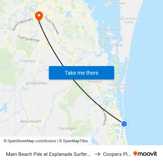 Main Beach Pde at Esplanade Surfers Paradise to Coopers Plains map