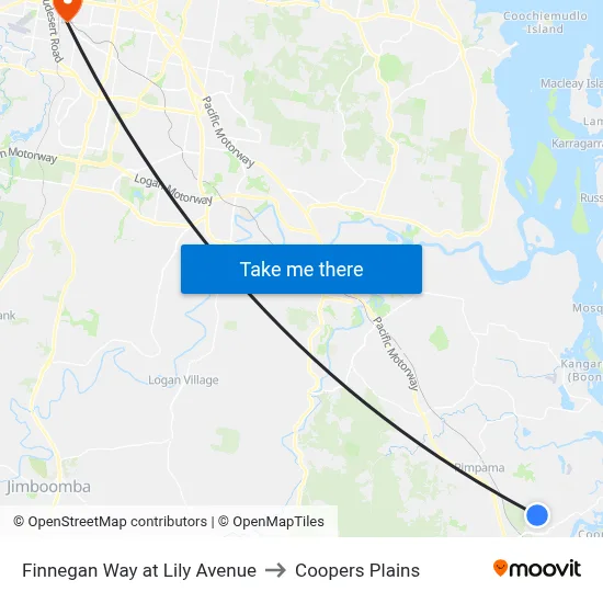 Finnegan Way at Lily Avenue to Coopers Plains map