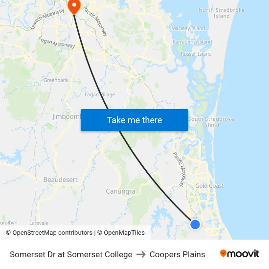 Somerset Dr at Somerset College to Coopers Plains map