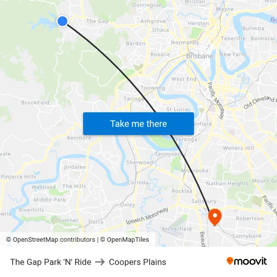The Gap Park 'N' Ride to Coopers Plains map