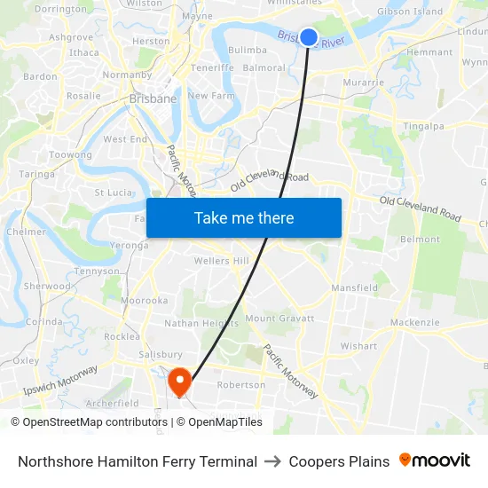 Northshore Hamilton Ferry Terminal to Coopers Plains map