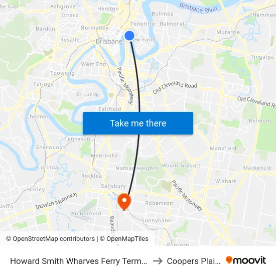 Howard Smith Wharves Ferry Terminal to Coopers Plains map