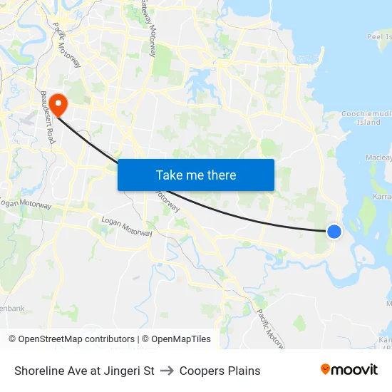 Shoreline Ave at Jingeri St to Coopers Plains map