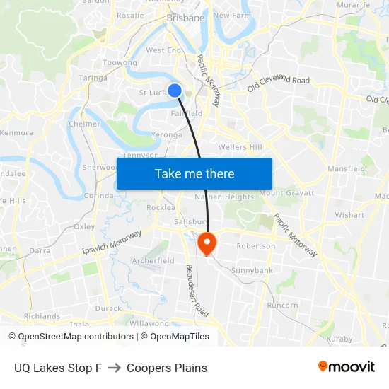 UQ Lakes Stop F to Coopers Plains map