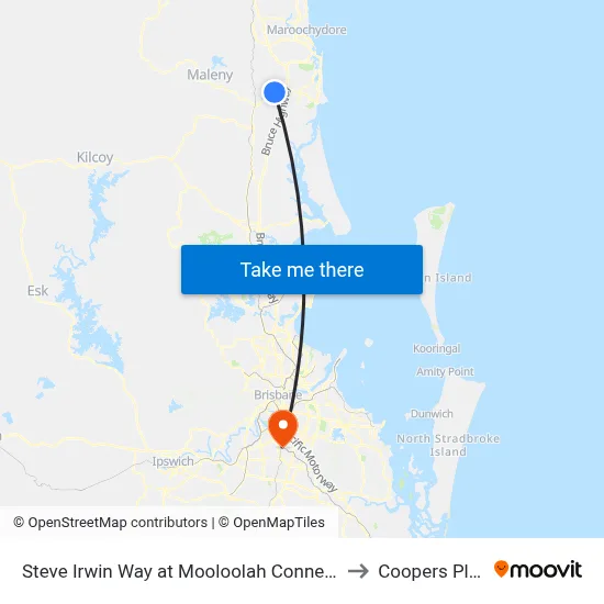 Steve Irwin Way at Mooloolah Connection Rd to Coopers Plains map