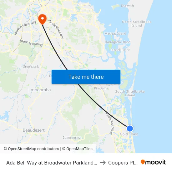 Ada Bell Way at Broadwater Parklands Station to Coopers Plains map