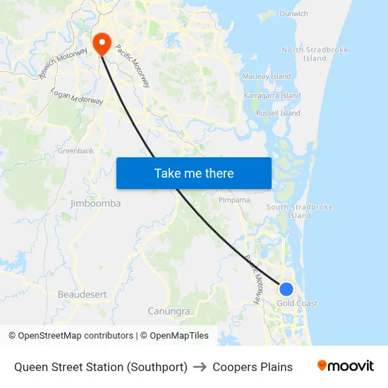 Queen Street Station (Southport) to Coopers Plains map