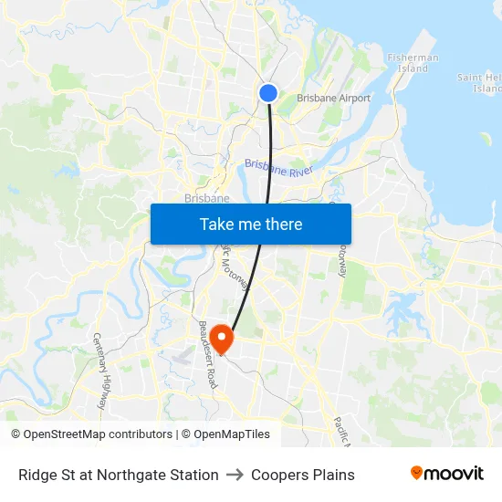 Ridge St at Northgate Station to Coopers Plains map