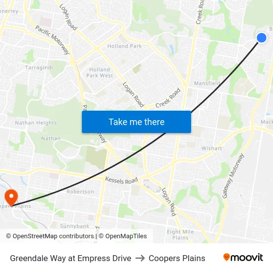 Greendale Way at Empress Drive to Coopers Plains map