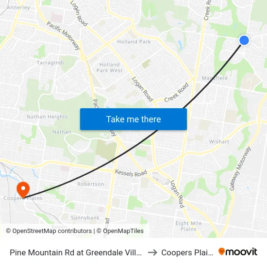 Pine Mountain Rd at Greendale Village to Coopers Plains map
