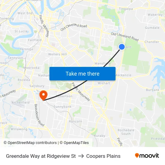 Greendale Way at Ridgeview St to Coopers Plains map
