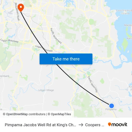 Pimpama Jacobs Well Rd at King's Christian College to Coopers Plains map