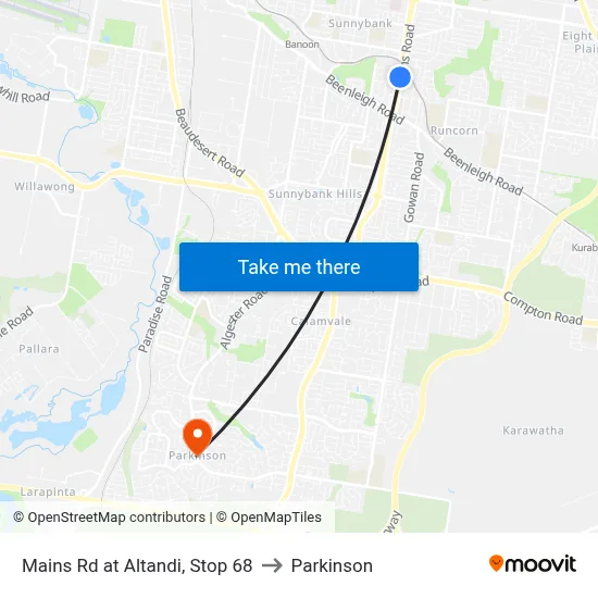 Mains Rd at Altandi, Stop 68 to Parkinson map