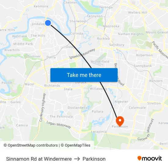 Sinnamon Rd at Windermere to Parkinson map