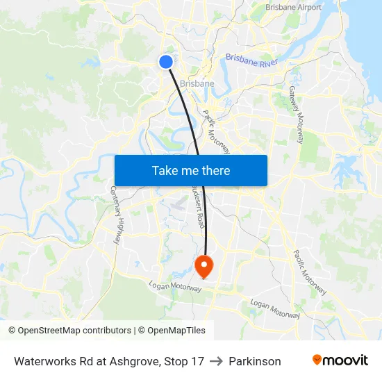 Waterworks Rd at Ashgrove, Stop 17 to Parkinson map