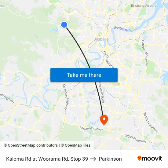 Kaloma Rd at Woorama Rd, Stop 39 to Parkinson map