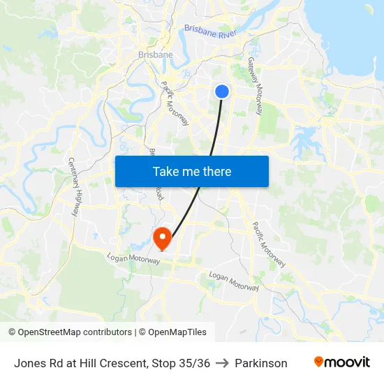 Jones Rd at Hill Crescent, Stop 35/36 to Parkinson map