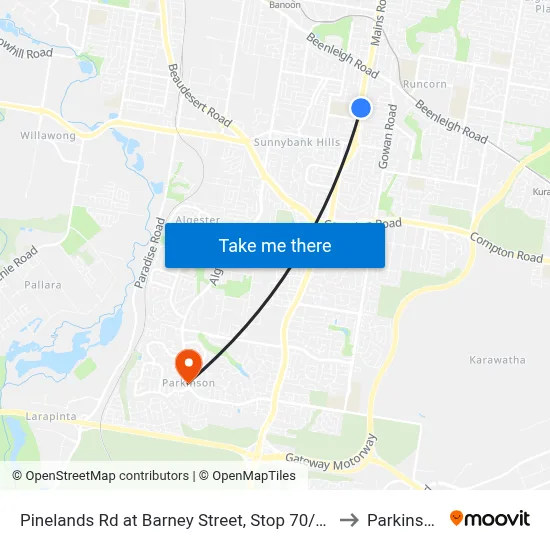 Pinelands Rd at Barney Street, Stop 70/71 to Parkinson map
