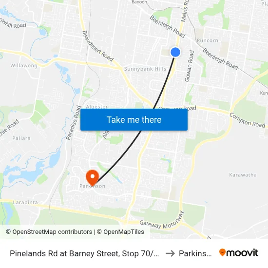 Pinelands Rd at Barney Street, Stop 70/71 to Parkinson map
