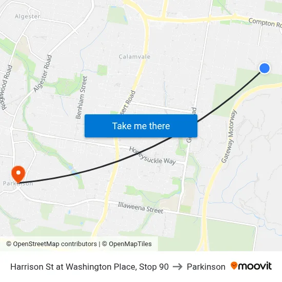 Harrison St at Washington Place, Stop 90 to Parkinson map