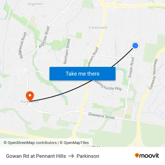 Gowan Rd at Pennant Hills to Parkinson map