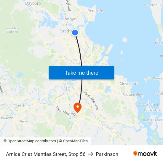 Arnica Cr at Mantias Street, Stop 56 to Parkinson map