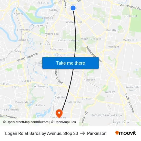 Logan Rd at Bardsley Avenue, Stop 20 to Parkinson map