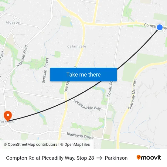 Compton Rd at Piccadilly Way, Stop 28 to Parkinson map