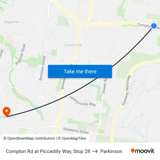 Compton Rd at Piccadilly Way, Stop 28 to Parkinson map