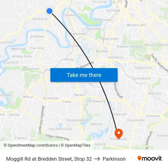 Moggill Rd at Bredden Street, Stop 32 to Parkinson map