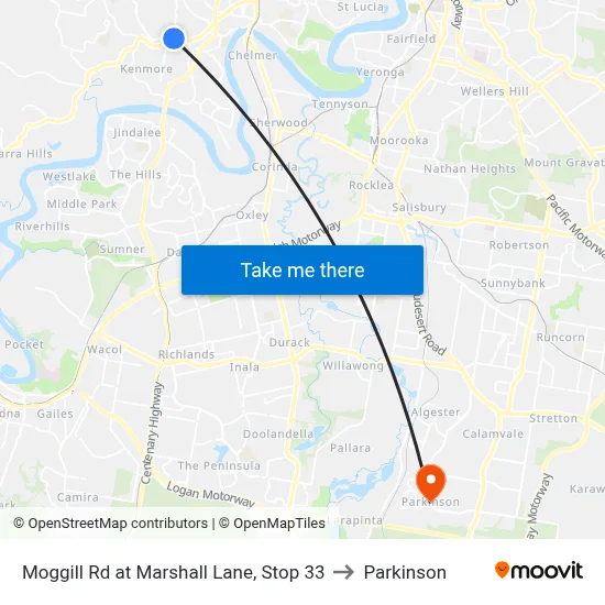 Moggill Rd at Marshall Lane, Stop 33 to Parkinson map