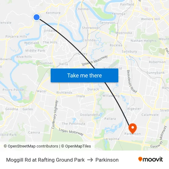 Moggill Rd at Rafting Ground Park to Parkinson map