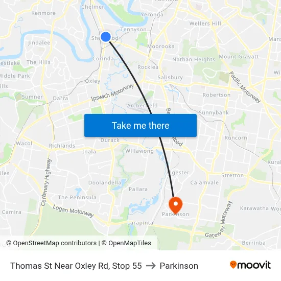 Thomas St Near Oxley Rd, Stop 55 to Parkinson map
