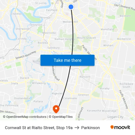 Cornwall St at Rialto Street, Stop 19a to Parkinson map