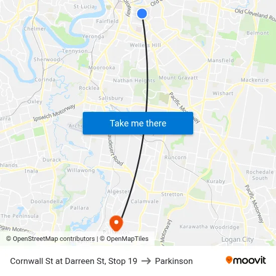 Cornwall St at Darreen St, Stop 19 to Parkinson map