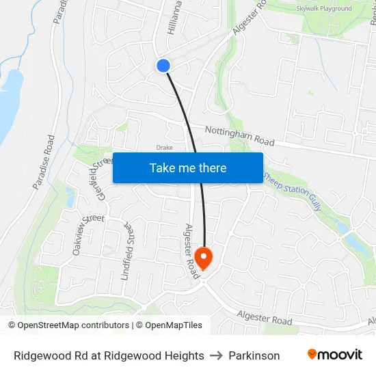 Ridgewood Rd at Ridgewood Heights to Parkinson map