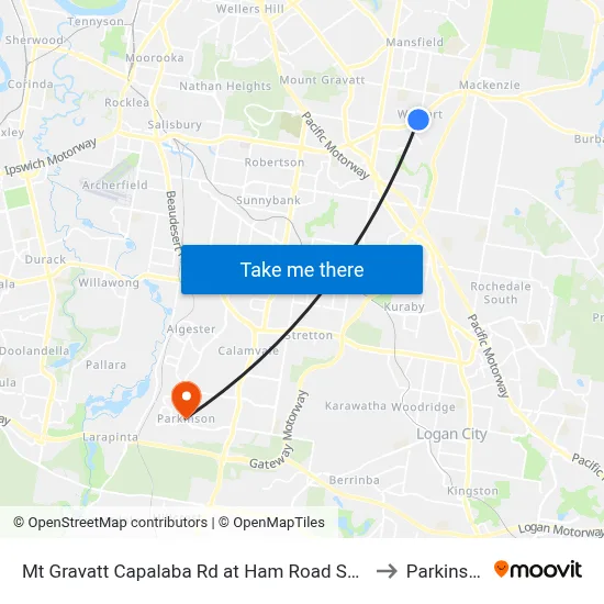Mt Gravatt Capalaba Rd at Ham Road South to Parkinson map